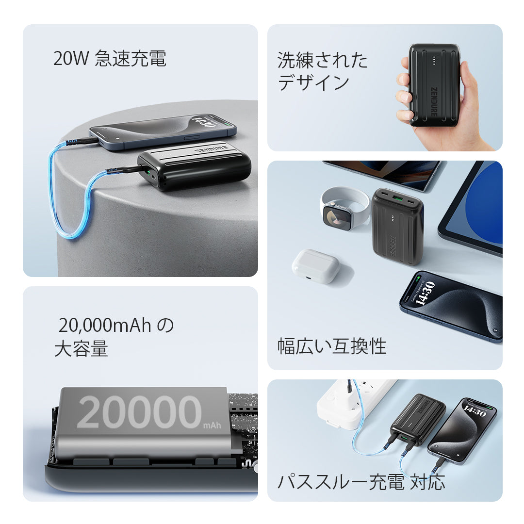 モバイルバッテリー SuperMini 20+ 20,000mAh/PD20W /3ポート – Zendure Japan